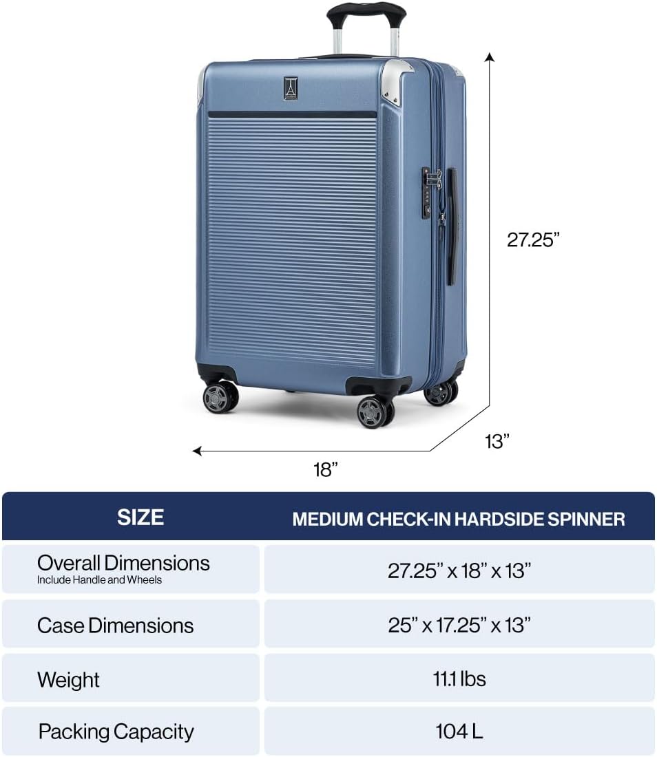 Travelpro Platinum Elite Hardside Expandable Checked Luggage, 8 Wheel Spinner, TSA Lock, Hard Shell Polycarbonate Suitcase, Vintage Grey, Checked Medium 25-Inch