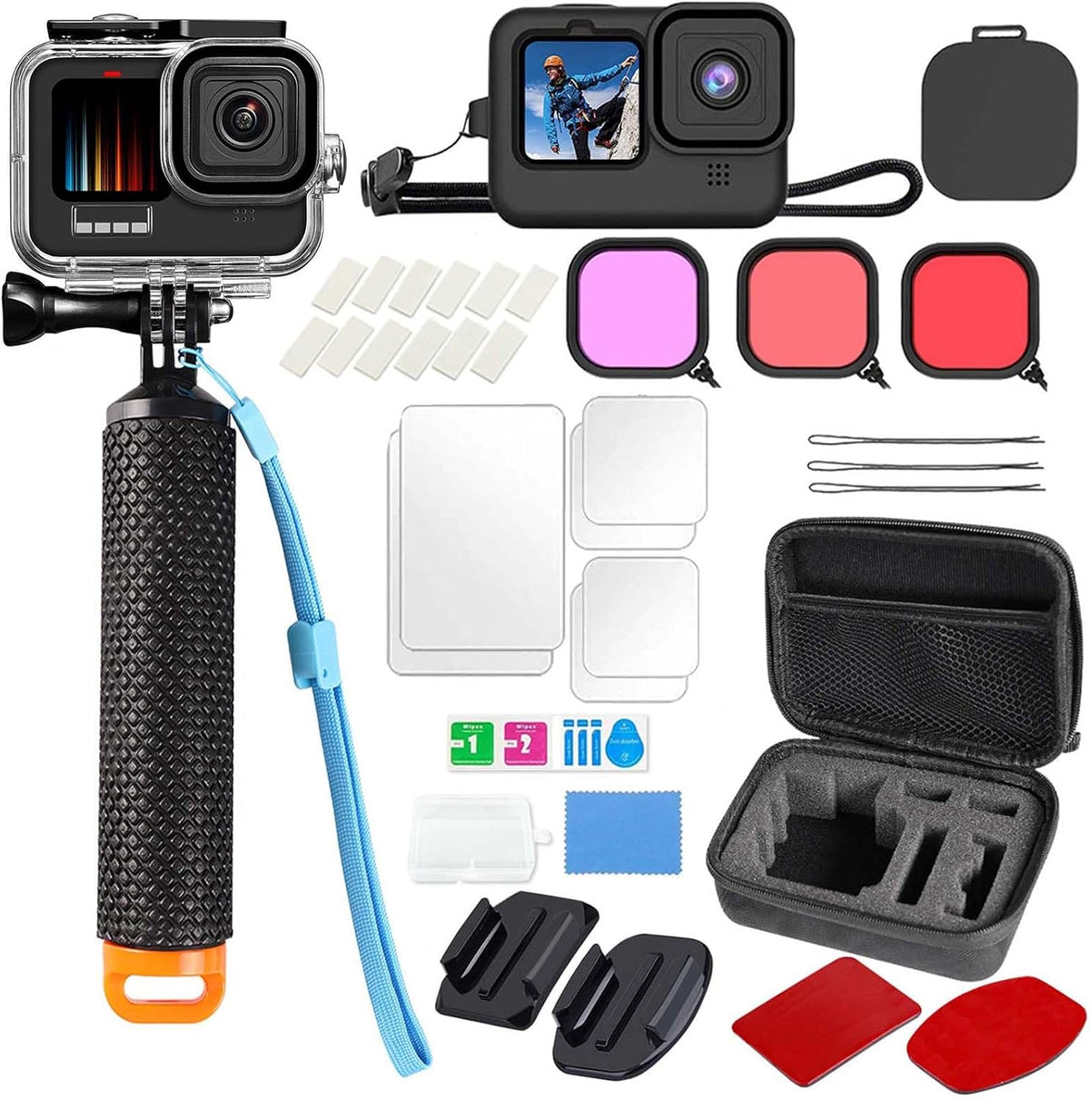 Compatible for Go Pro Hero 13 12 11 10 9 Black Waterproof Housing Case 60M/196FT Protective Underwater Diving Case Shell with Cameras Handle Mount Accessories Kit
