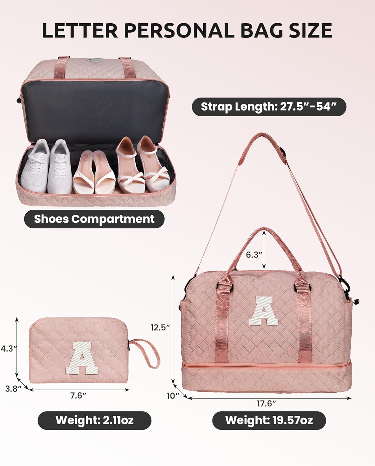 Birthday Gifts for 4 5 6 7 8 9 10 11 12 13 14 Year Old Girls-Duffle Bag with Shoe Compartment, Personalized Weekender Bag, Overnight Bag for Women, Travel Bag with Makeup Bag (Letter J)