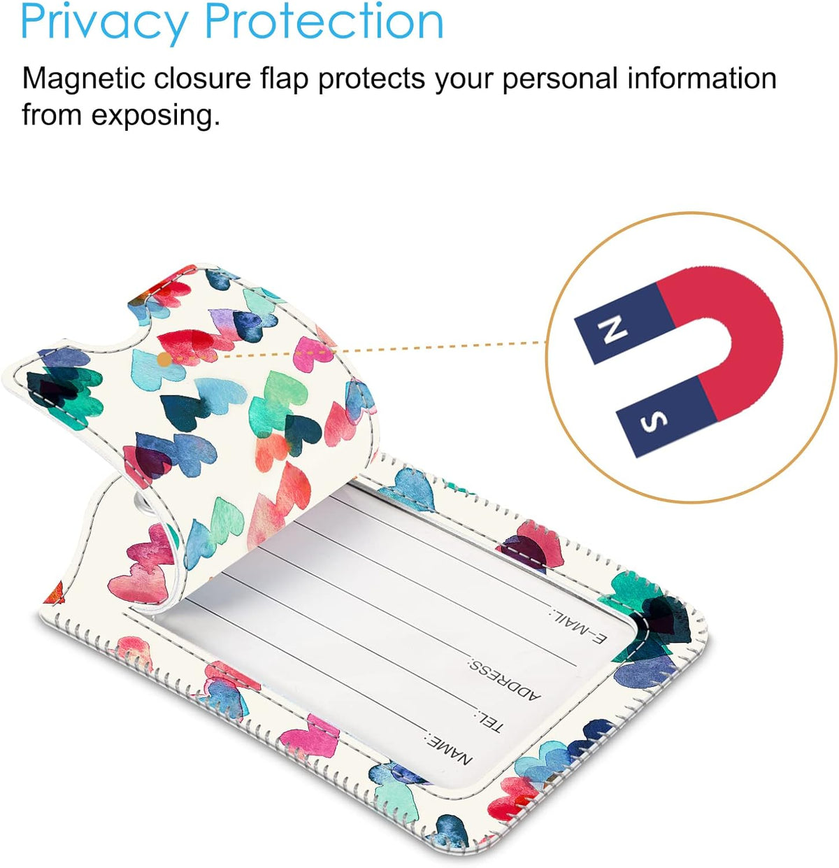 Fintie Luggage Tags, Privacy Cover ID Label with Stainless Steel Loop and Address Card for Travel Bag Suitcase - Raining Hearts (2 Piece)