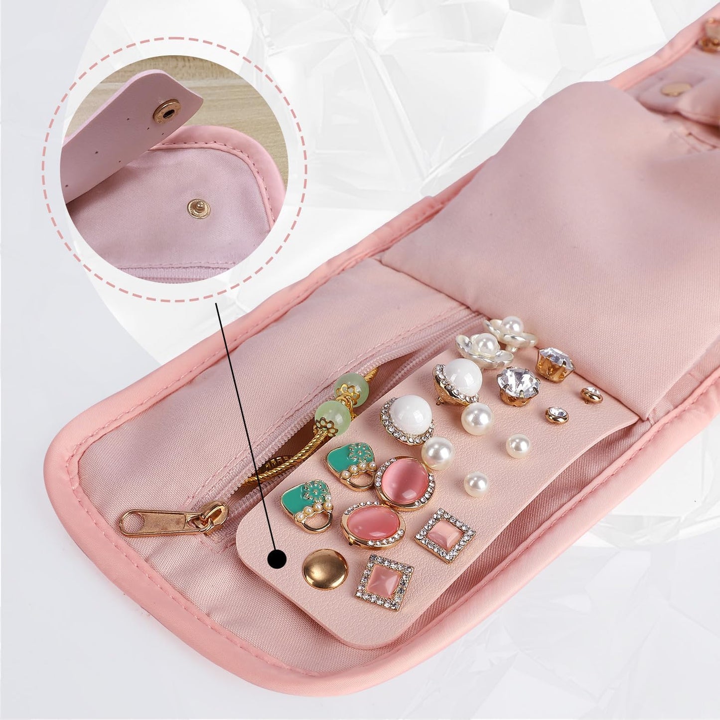emissary Small Jewelry Travel Case Organizer for Necklace, Earrings, Rings, Bracelet, Jewelry Storage, Earring Storage, Necklace Storage, Valentines Day Gifts Pouch Bag Accessories for Travel (Pink)