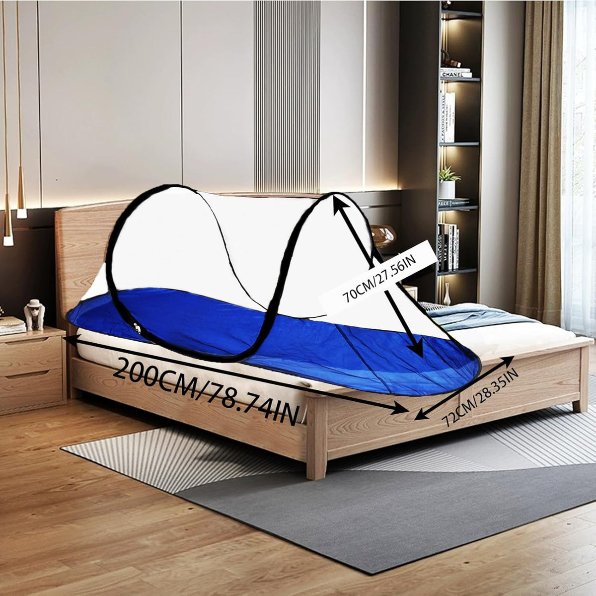 CMINGJ Large Pop Up Mosquito Tent, Portable Foldable Mosquito Net with Bottom for Bed, Camping, Travel, Patio, Suitable for Outdoor Indoor (78 * 28 * 27inch) (Blue Bottom)