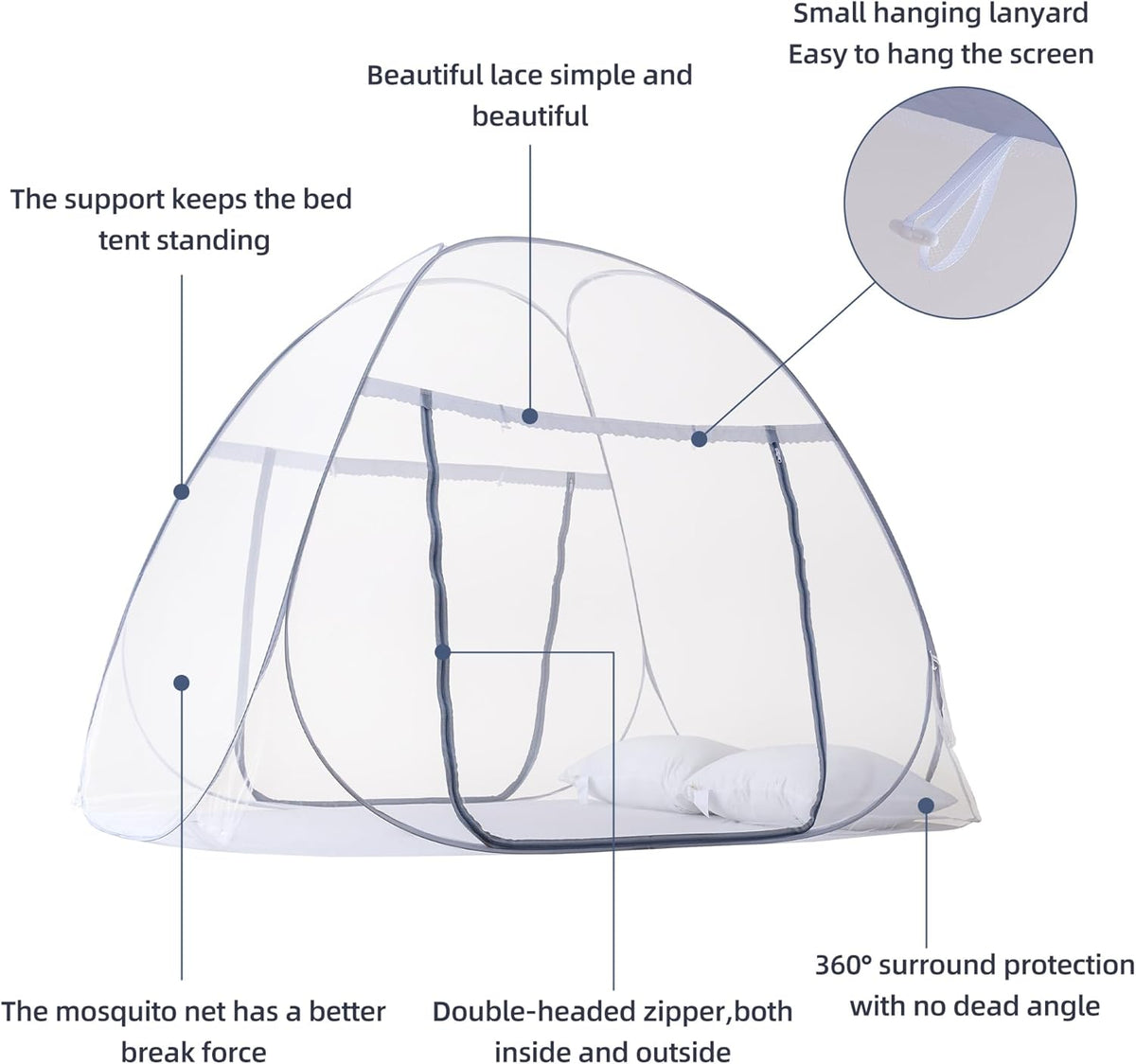 Pop-Up Mosquito Net Tent for Bed, Portable Folding Design Outdoor Camping Bed Tent with Net Bottom for Baby Adults, Easy to Install and Wash for Twin Size Bed 75 x 59 x 39 inch