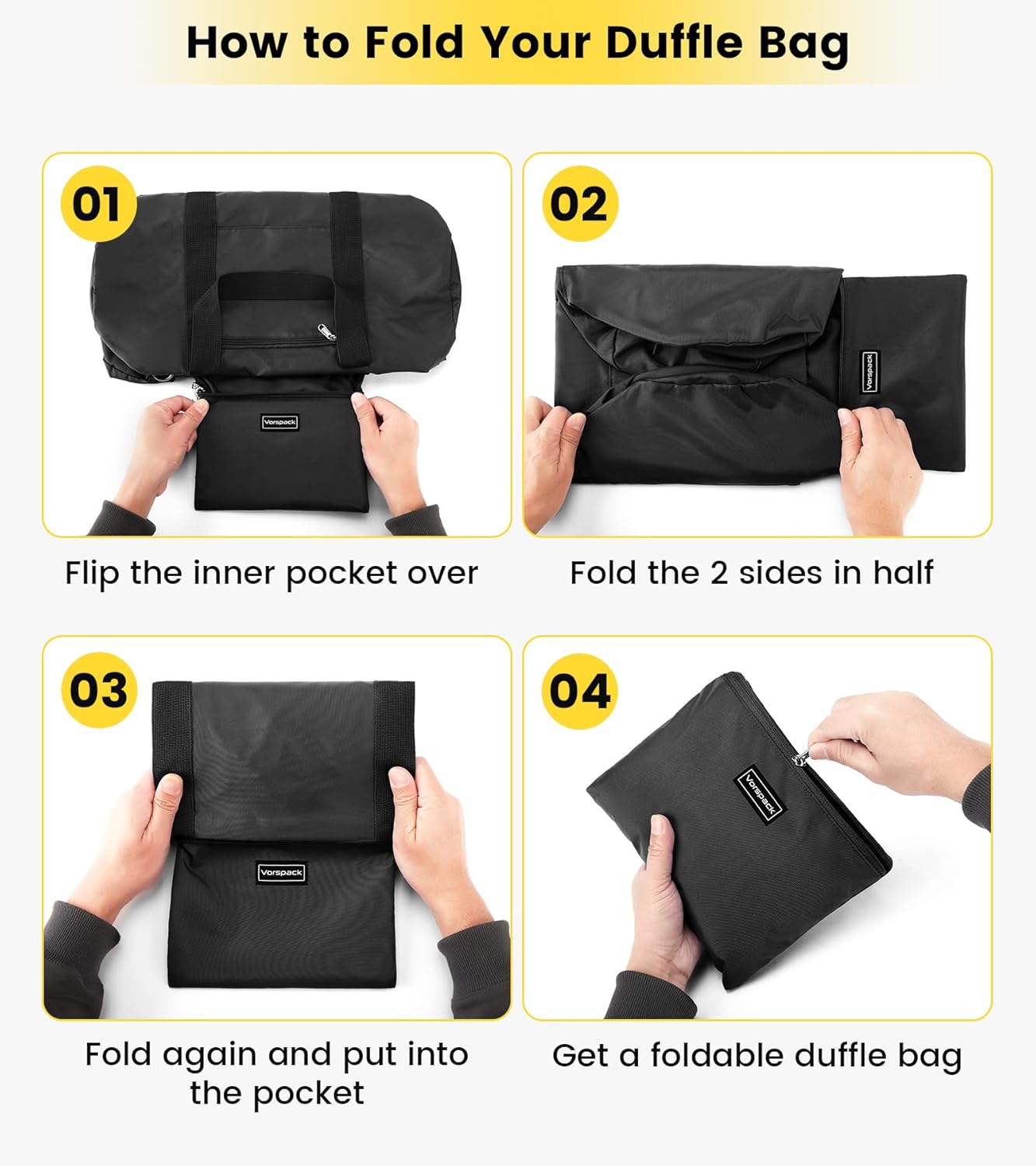 Vorspack Duffel Bag 20-24-28 Inches Foldable Gym Bag for Men Women Duffle Bag Lightweight with Inner Pocket for Travel Sports