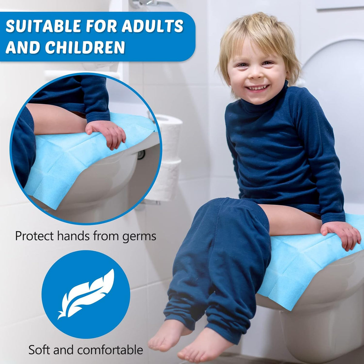 Yahenda 200 Pack Toilet Seat Covers Disposable Extra Large Individually Wrapped Toilet Seat Cover for Adults and Kids Potty Training Waterproof Travel Potty Seats Mats for Kids Adults Public Bathroom
