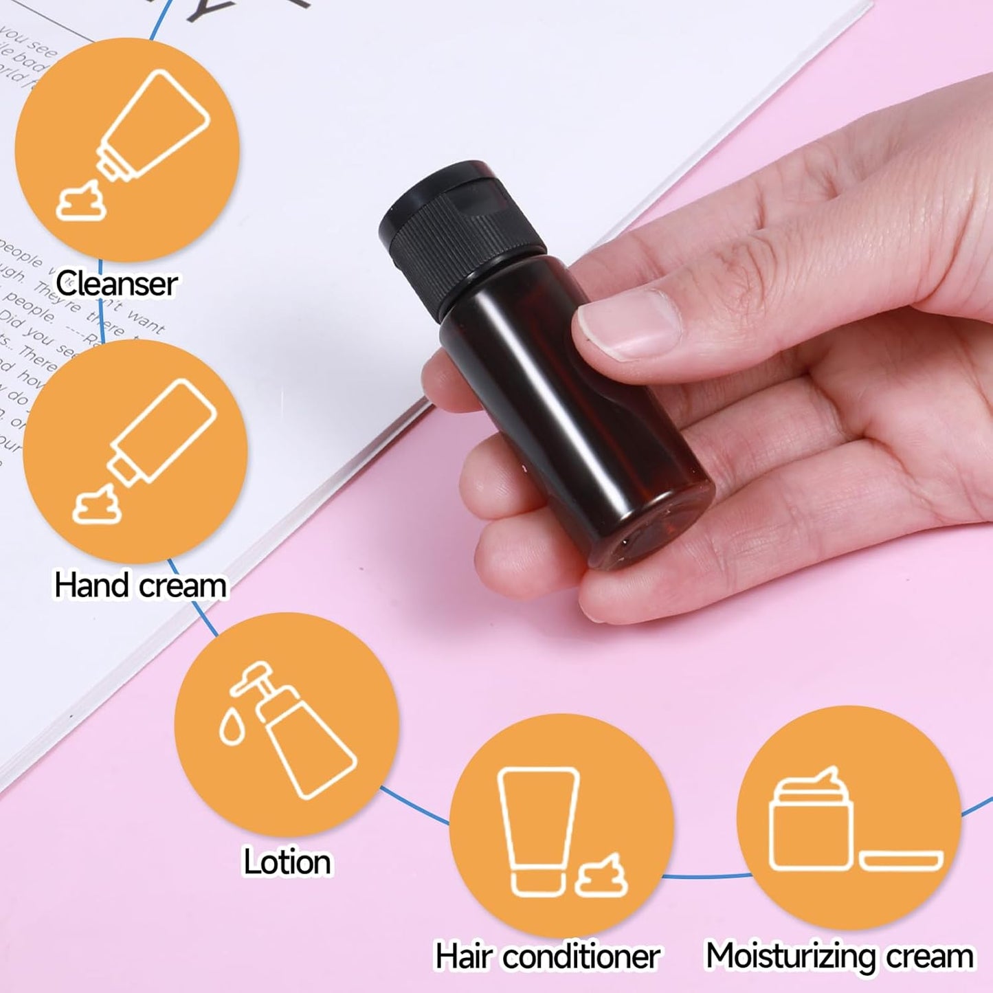 Travel Size Make up Sample Containers, 12 Pieces Plastic Mini Empty Toiletry Bottles 1/2 Oz Leak Proof Liquid Containers with Lids for Travel Liquid Toiletries, Amber
