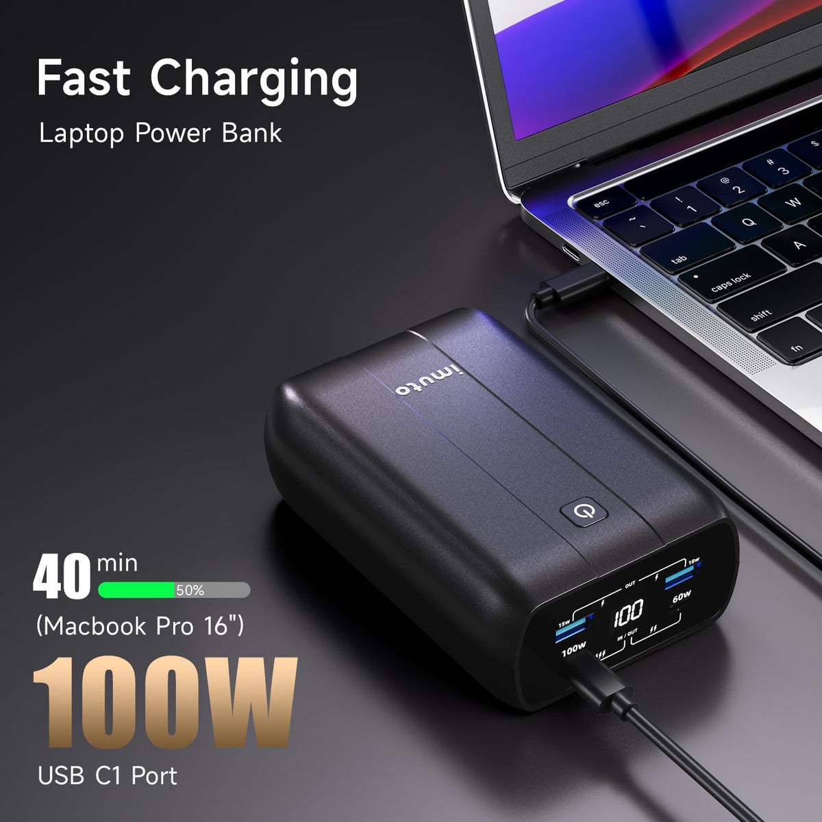 imuto 100w Power Bank, 20000mAh 4-Output Laptop Portable Charger,Fast Charging USB C PD3.0 External Battery Pack for Laptop MacBook Dell XPS iPad Tablet Steam Deck iPhone 16 15 14 Pro Samsung S22 etc