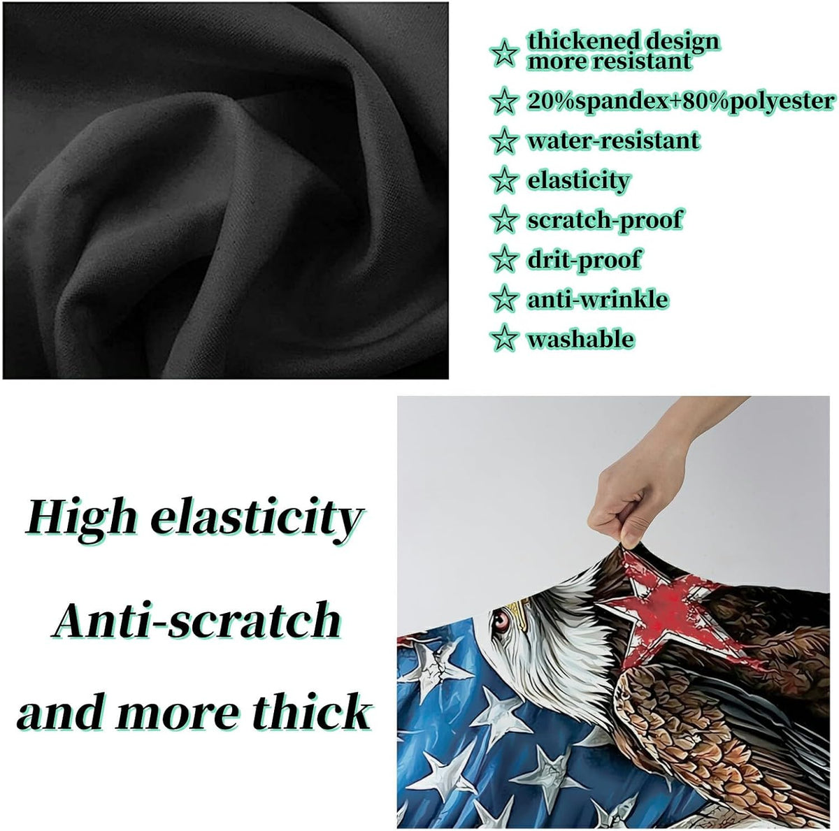 Luggage Cover + Tag, Eagle American Flag Travel Suitcase Protector for 22-24 inch Luggage (M) with Concealed Zipper, Washable Elastic Cloth, Dustproof, Anti-Scratch