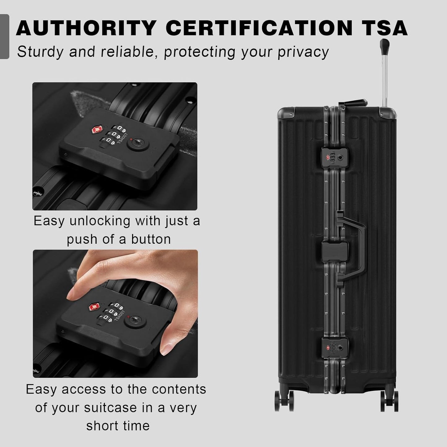 AnyZip Luggage Sets 2 Piece Aluminum Frame Carry On and Checked Suitcase PC ABS Hard Shell TSA Lock No Zipper(Black, 20/28)