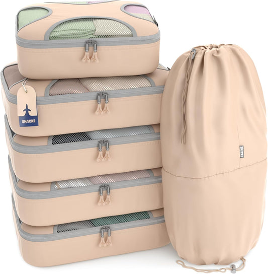 Shacke 6 Set Packing Cubes for Travel - Compression Packing Bags/Travel Organizer - Luggage Organizer Bags for Traveling - Travel Essentials for Women - Cruise Must Haves Packing List