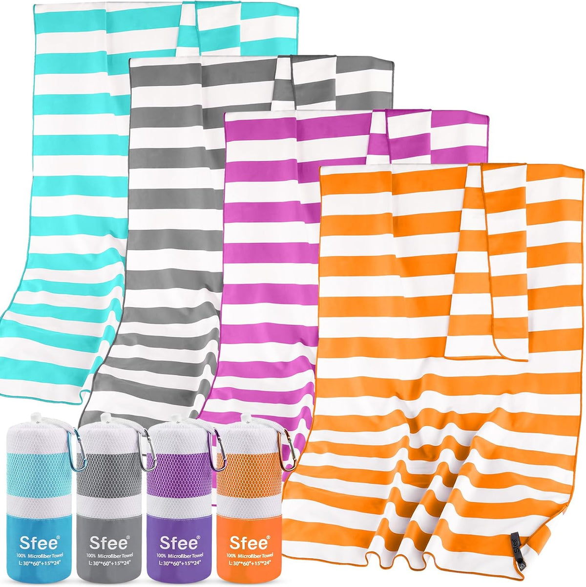 Sfee 2 in 1 Microfiber Beach Towel, Quick Dry Towel Camping Travel Towel Super Absorbent Compact Lightweight Sports Gym Towel Set for Beach, Gym, Hiking, Pool, Backpacking, Bath, Yoga