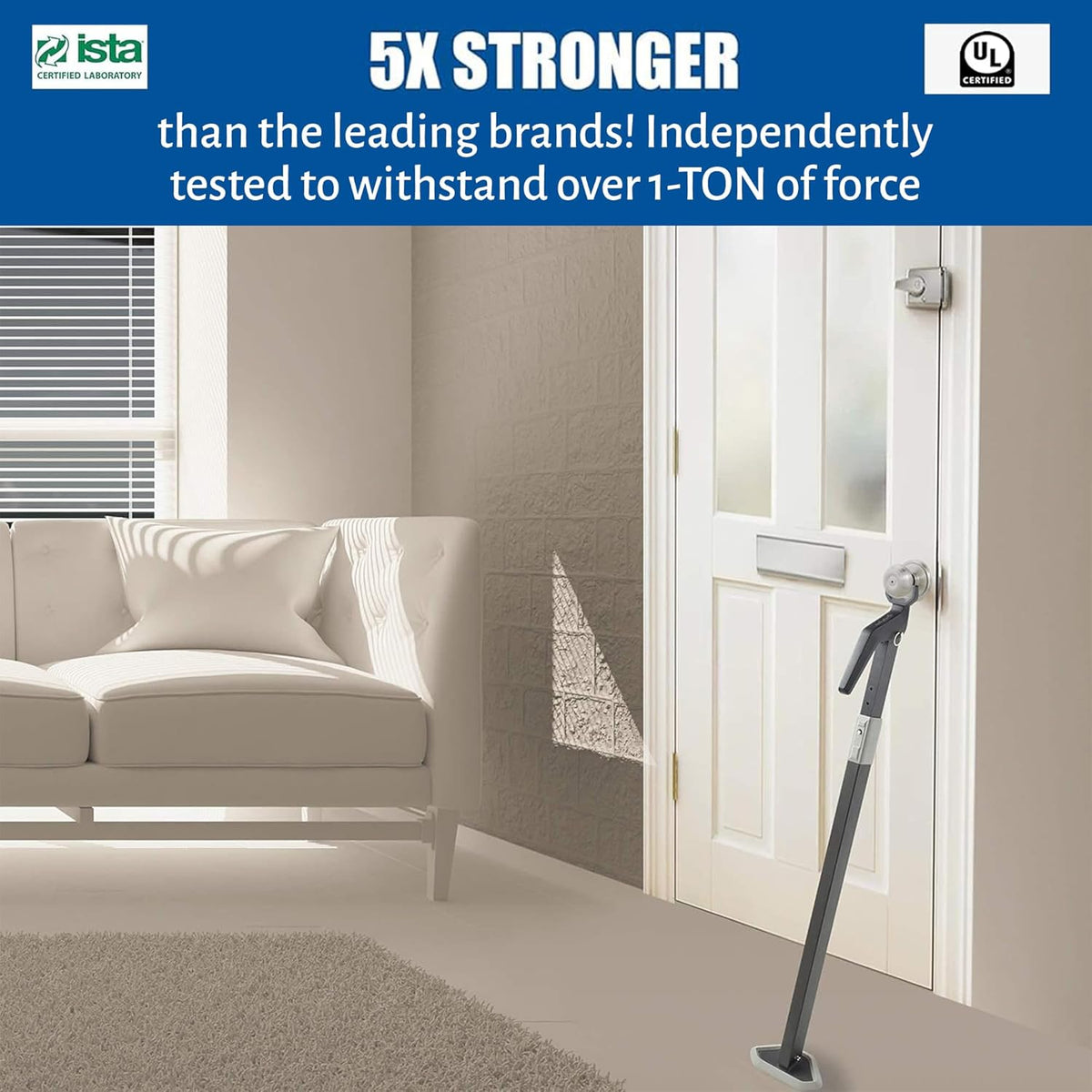Super Heavy Duty Security Door Lock Bar Fully Adjustable Door Stopper Device for Home Defense for Residential and Commercial Use to Protect Against Forced Entry. Security Door Jammer by Securadoor