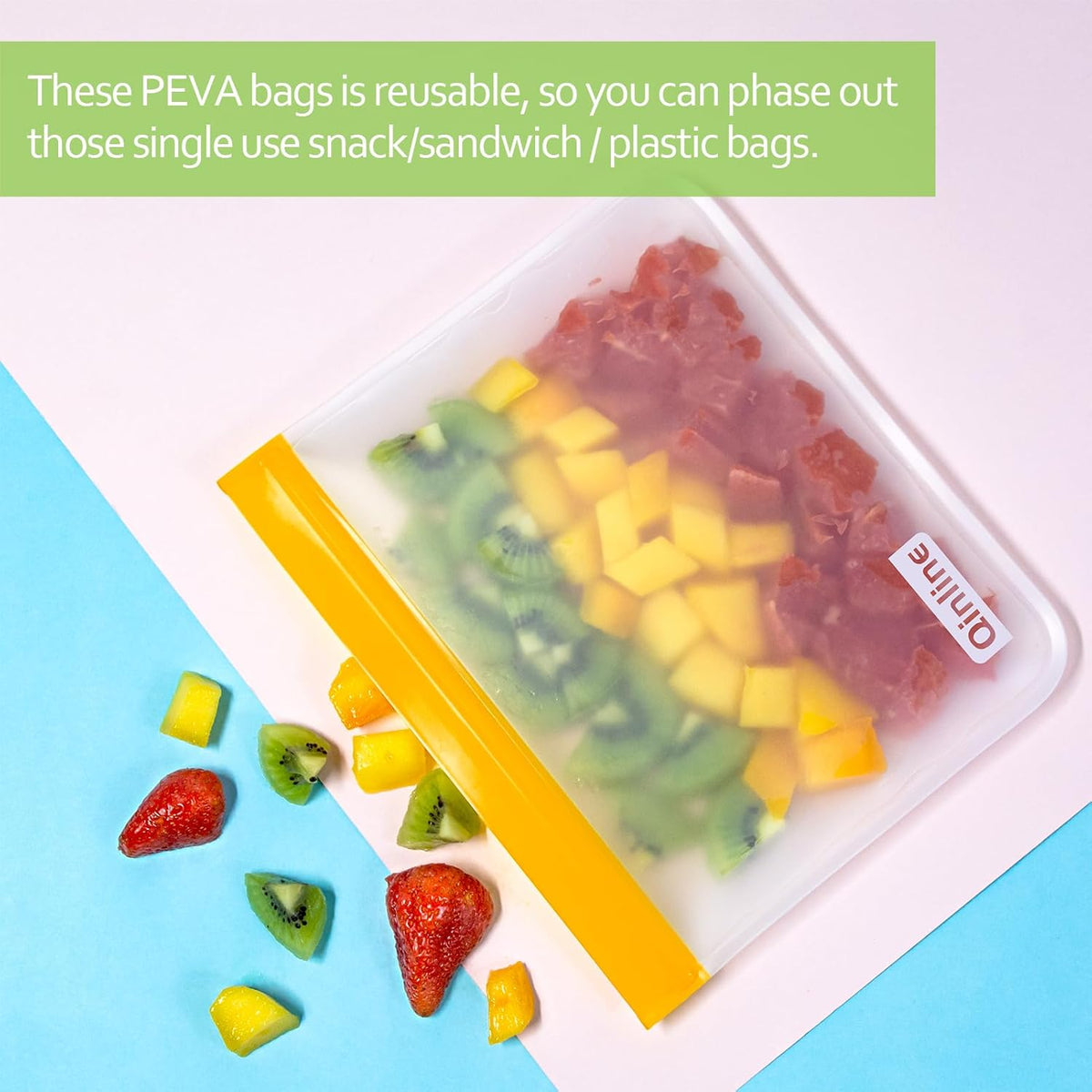 Reusable Food Storage Bags - 10 Pack Dishwasher Safe Freezer Bags, BPA Free Silicone, Leakproof for Marinate Salad Fruit Travel - 5 Sandwich 5 Snack