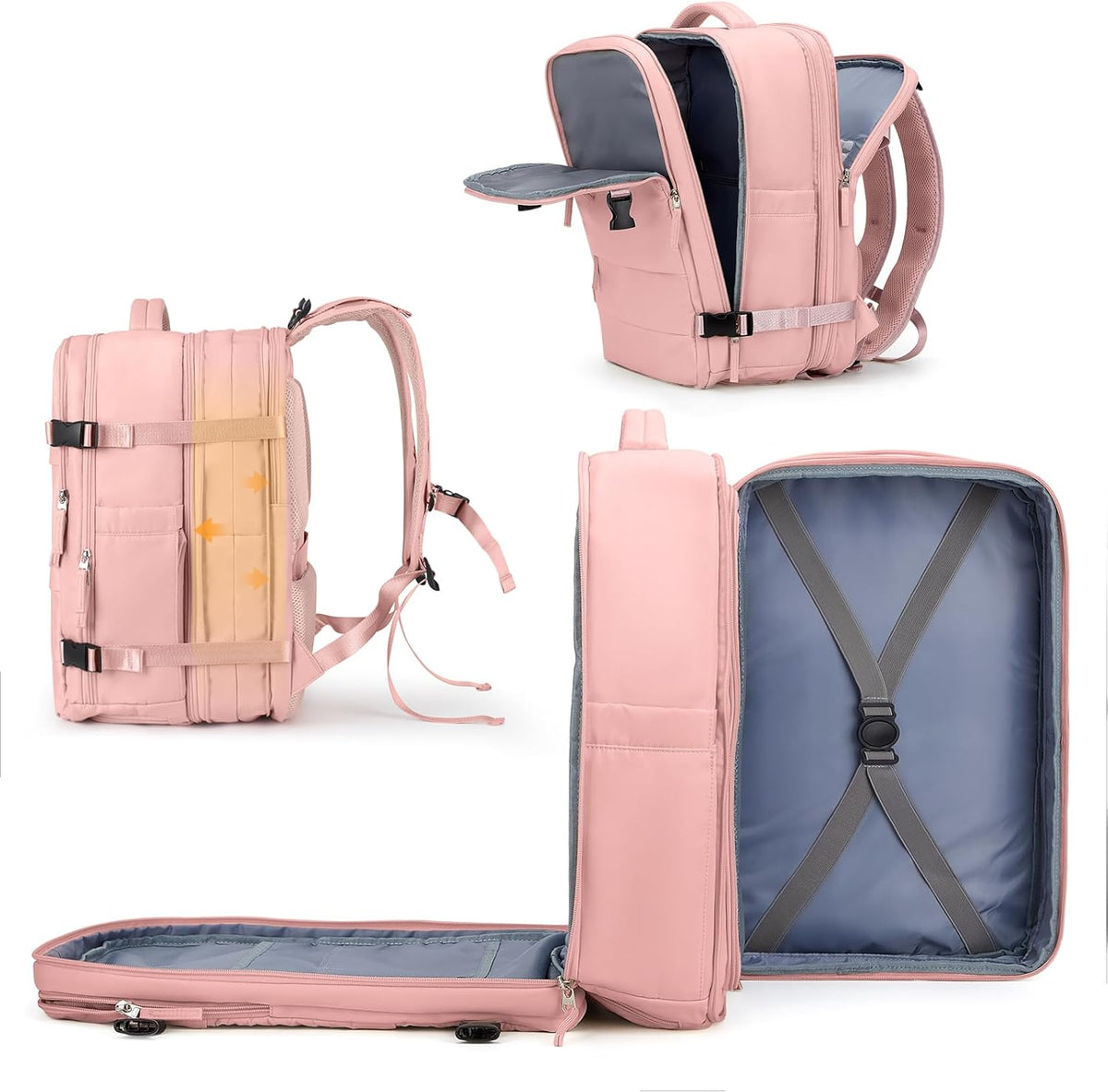 coowoz Large Travel Backpack For Women Men, Carry On Backpack,Hiking Backpack Waterproof Outdoor Sports Rucksack Casual Daypack Expandable Heavy Duty Extra large Backpack Pink Expansion