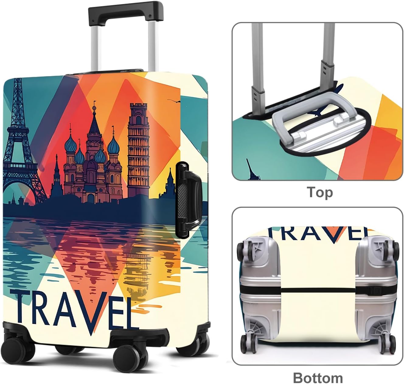 Luggage Cover Washable Suitcase Protector Anti-Scratch,Stretchable Fit for 20-34Inch Luggage Durable Travel Bag Cover with Zipper Closure (Travel-1, L(fits 28-30Inch suitcase))