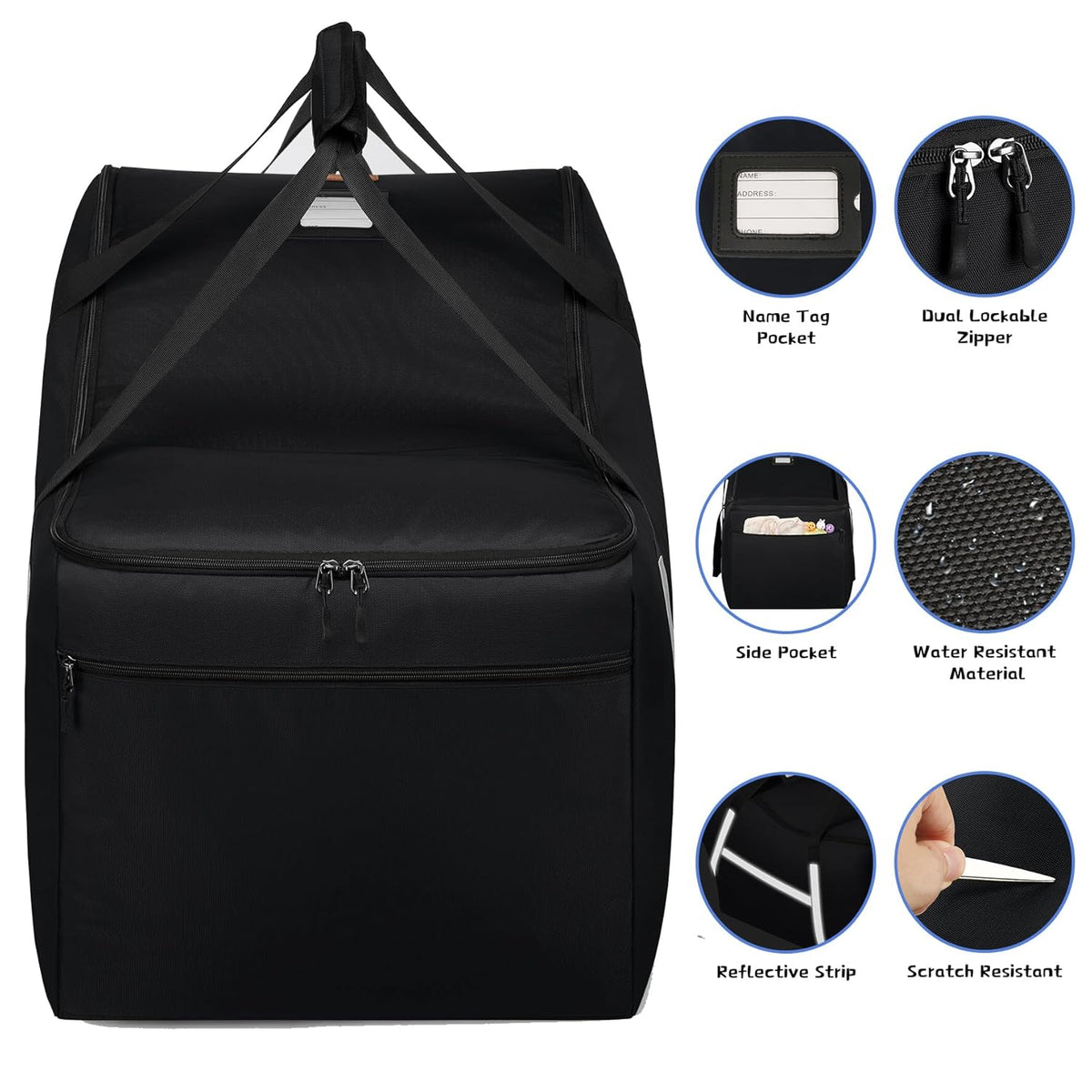 Infant Car Seat Travel Bag for Airplane Compatible with All Nuna Pipa Car Seat and Base,Chicco KeyFit 30 and Base, Padded Car Seat Bags for Air Travel,Car Seat Gate Check Bag with Side Pocket, Black