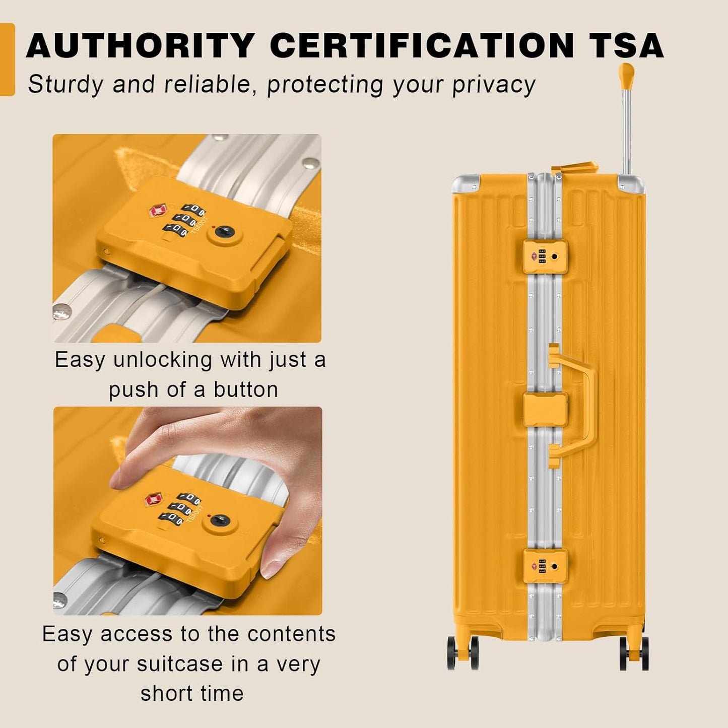 AnyZip Luggage PC+ABS Aluminum Frame Zipperless Checked Luggage Hard Shell Suitcase with TSA Lock Double Spinner Wheels 28 Inch Orange