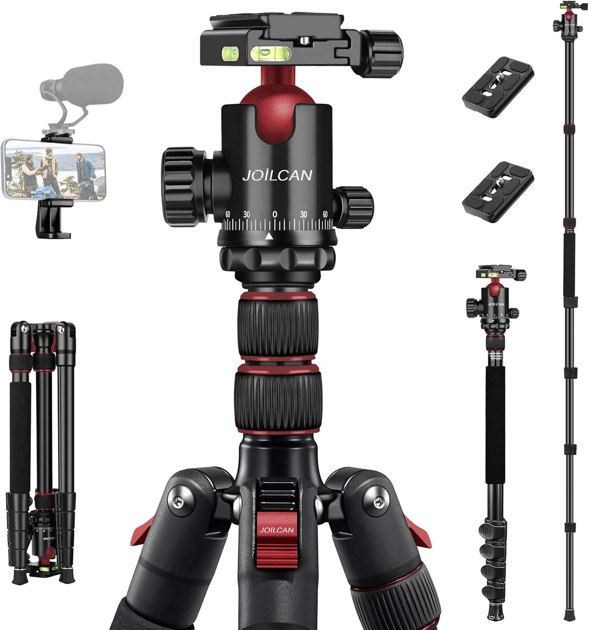 JOILCAN Tripod for Camera, 81" Aluminum Camera Tripod Monopod for DSLR, Heavy Duty Travel Tripods for Spotting Scope Binoculars Laser Level, Payload 35Lb