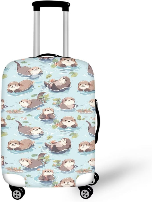 Otter Print Suitcase Cover Fit 22-25 Inch Travel Luggage Covers with Zipper Non Slip Luggage Cover for Suitcase Zip Closure Elastic Suitcase Cover Protector Cute Baggage Cover