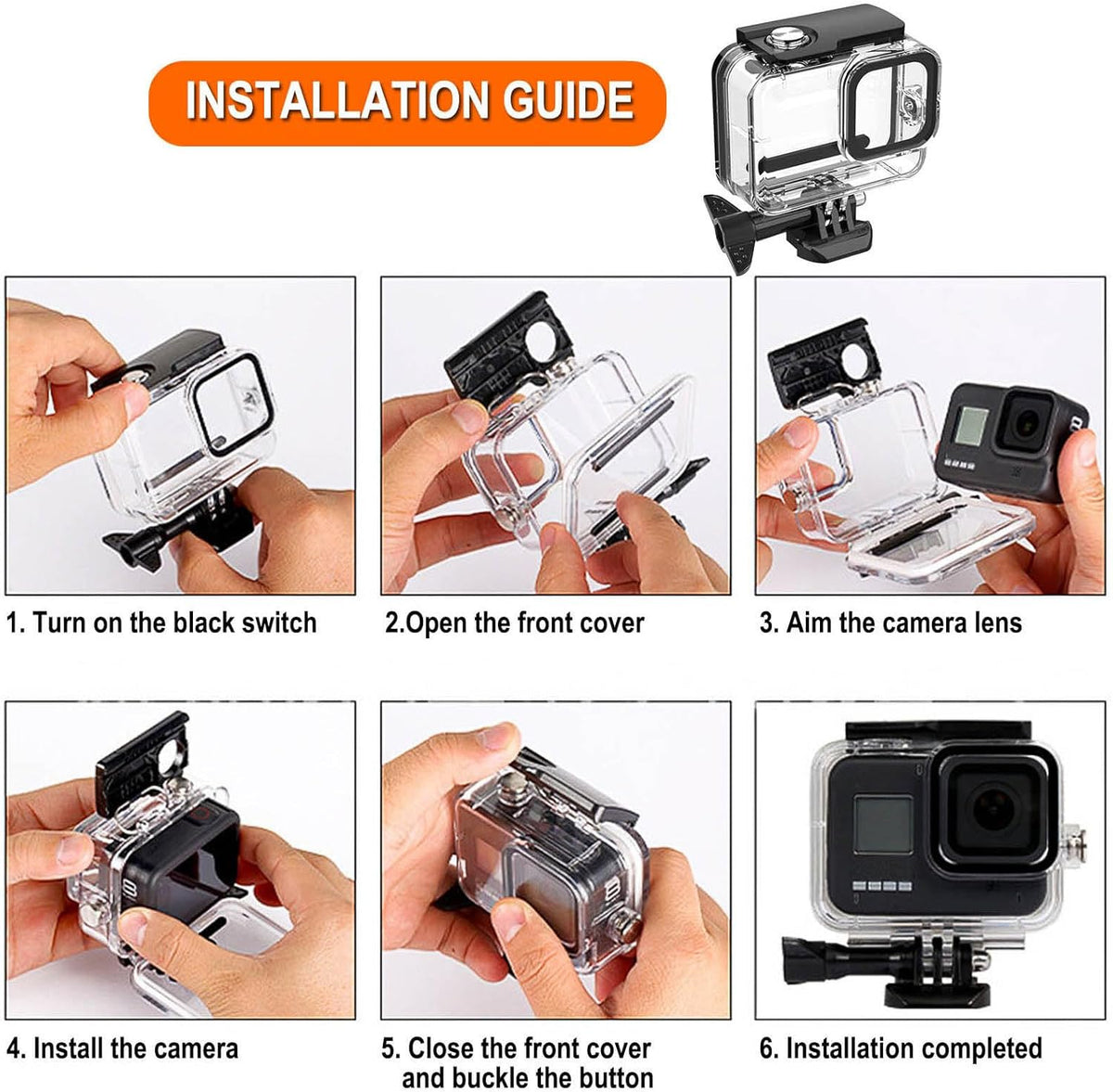 Compatible for Go Pro Hero 8 Black Waterproof Housing Case 60M/196FT Protective Underwater Diving Case Shell with Cameras Handle Mount Accessories Kit