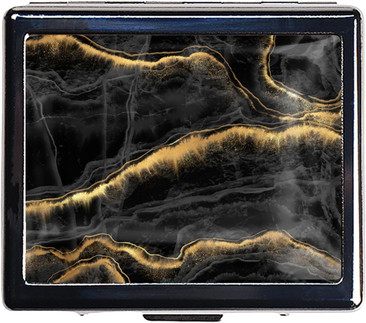 Silver Vintage Pill Box 7 Day Metal Pill Box with Mirror and 8 Compartments Cute Travel Pill Organizer for Purse (Gold and Black Marble)