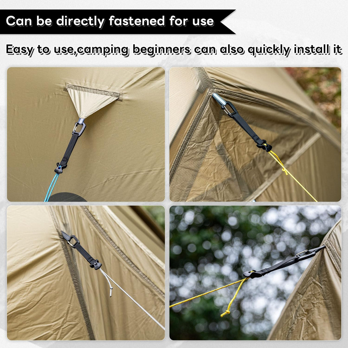 4 Pack Guy Lines-Ultralight Tent Cords with Locking Carabiner Clip, 2mm 100% Nylon Guylines Ropes for Outdoor Camping Tent Tarp,Climbing,Hiking Backpacking (Yellow, 4M)