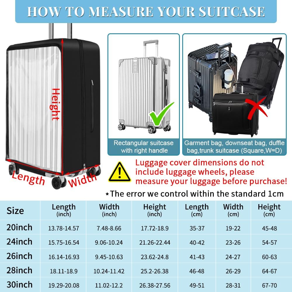 Yotako Upgraded Zippered Transparent PVC Suitcase Cover, No Disassembly Required Clear Luggage Protector for Suitcase Luggage Protector Cover 20''
