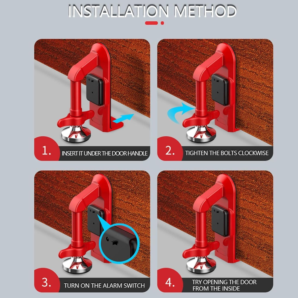 Portable Alarm Door Stopper, Portable Lock for Travel Anti Theft Door Blocker, Easy Install No Drill Safety Door Stopper Security, Hotel Room Apartment and Home Safety for Women, Children