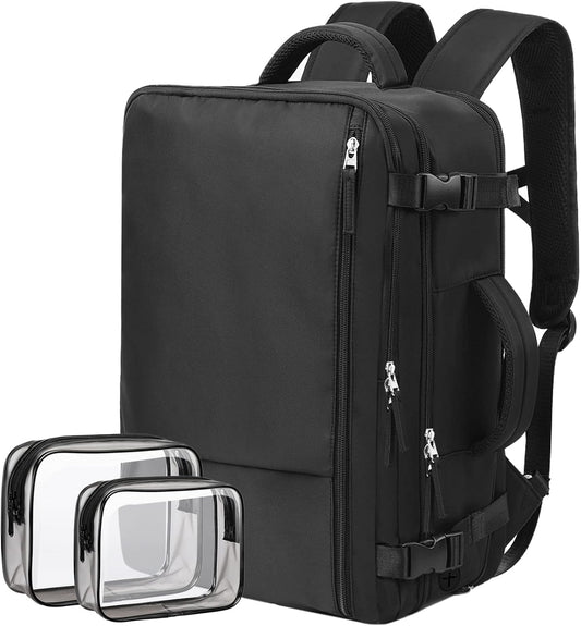 Hanples Travel Backpack for Women Men, Large Carry On Person Item Luggage Backpack, TSA Flight Approved 17.3 In Laptop Bag, Waterproof anti theft Casual Hiking Bag (Black)