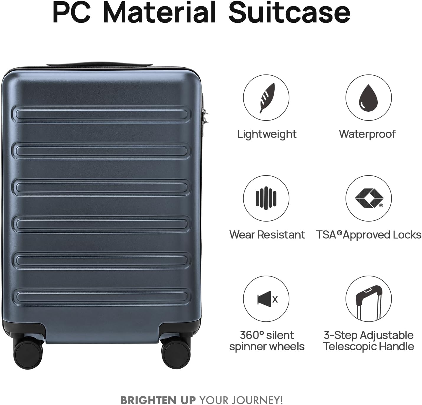 Carry on Luggage 22 X 14 X 9 Airline Approved, 20 Inch Luggage for 3-5 Days Travel, Double Spinner Wheels, 100% Hardshell PC, TSA Lock (09-Grey, Checked 28-Inch)