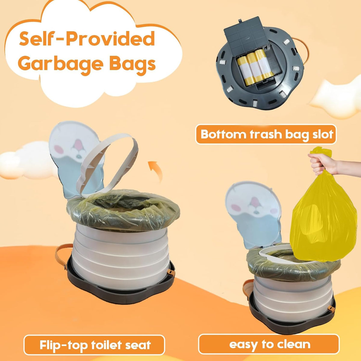 SunnySmile Toddler Travel Potty,Kids Portable Potty,Applicable to Travel,Camping, Outdoor, Indoor,with 45 Potty Bags,Cartoon Design, Children Will Like it More