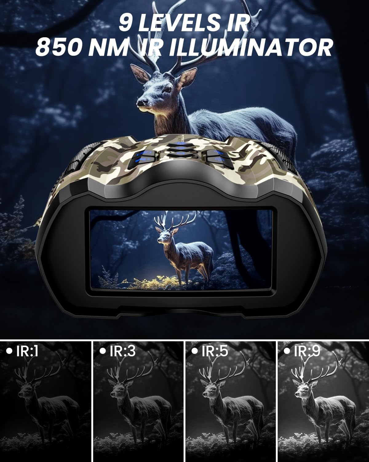 Night Vision Goggles, 4K Binoculars with Camera, 3.5" HD Display and 32GB TF Card, 9 Gear Night Vision, 10X Digital Zoom, 4000mAh Battery Nightvision