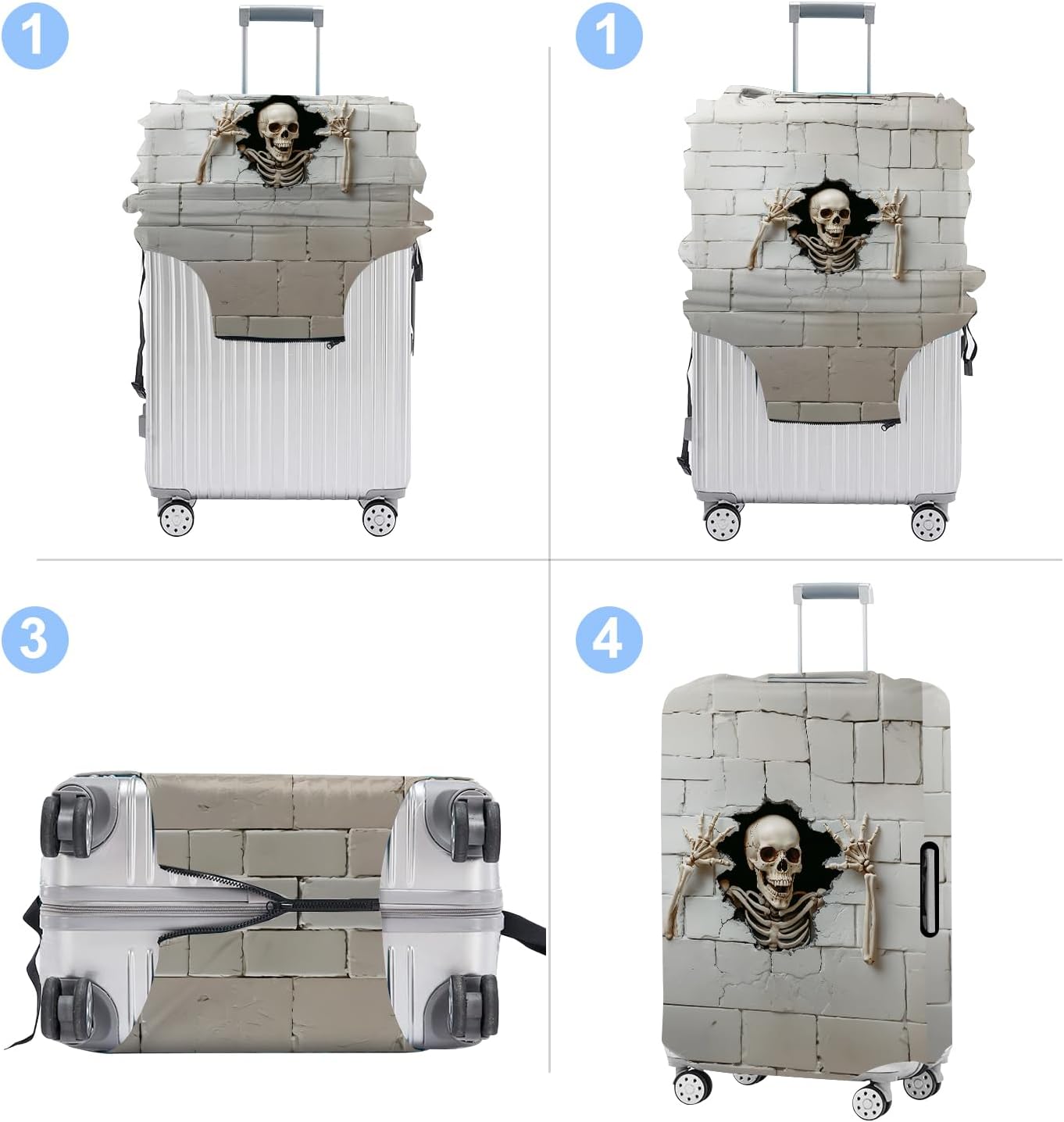 Luggage Cover Washable Suitcase Protector Anti-Scratch,Stretchable Fit for 20-34Inch Luggage Durable Travel Bag Cover with Zipper Closure (Skull, M(fits 24-26Inch suitcase))