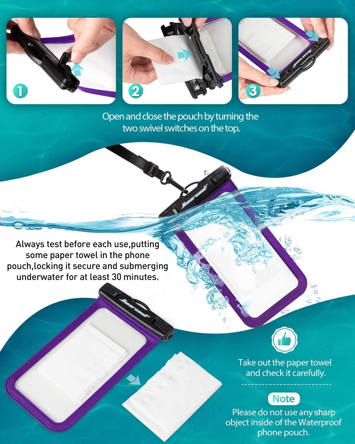 Hiearcool Universal Waterproof Phone Pouch, Dry Bag Compatible for iPhone 16 15 14 13 Pro Max XS Plus Samsung Galaxy S22 Cellphone Up to 8.3", IPX8 Water Proof Cell Phone Case for Beach-2Pack