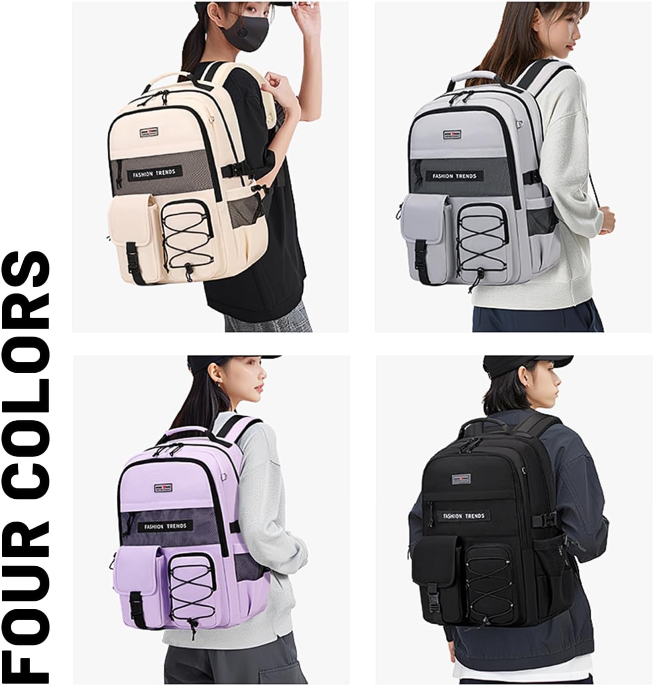 Lohol Multi-Pocket Backpack with 15.6 inch Laptop Compartment, Water Resistant Bookbag for School College and Travel (Grey