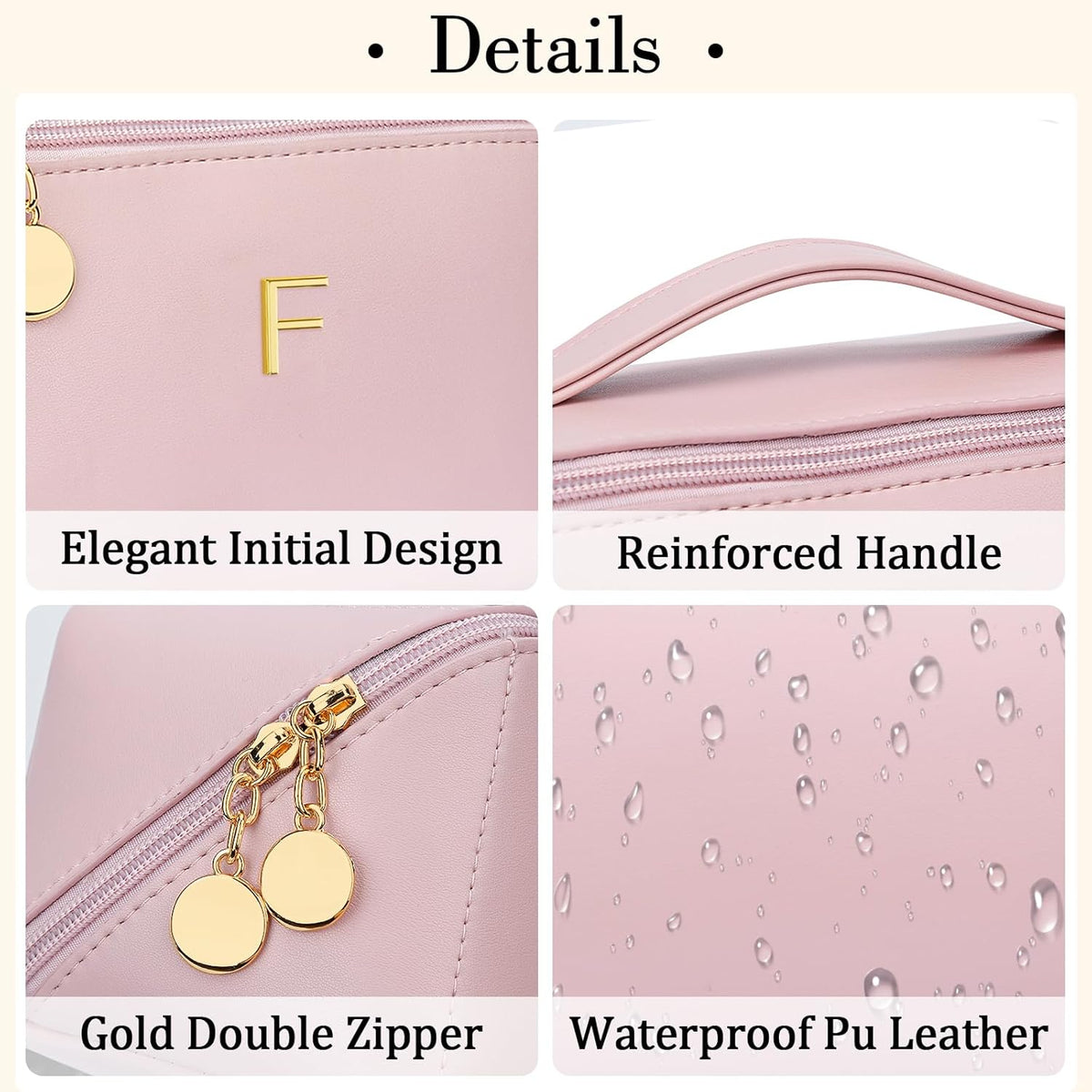 Birthday Gifts for Women Teen Girl, Personalized Initial Makeup Organizer Bag Set, Open Flat Travel Cosmetic Bag With Clear Divider and Handle(Pink,F)