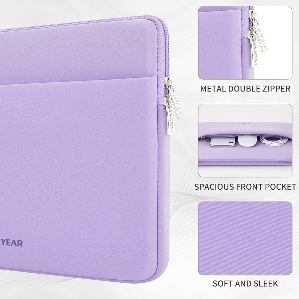 RAINYEAR Laptop Sleeve Case 13.3 Inch, Protective Portable Case with Front Pocket, Briefcase Handbag Laptop Bag Compatible with MacBook Air/Pro 13-13.3 inch, MacBook Pro 14 inch, Purple