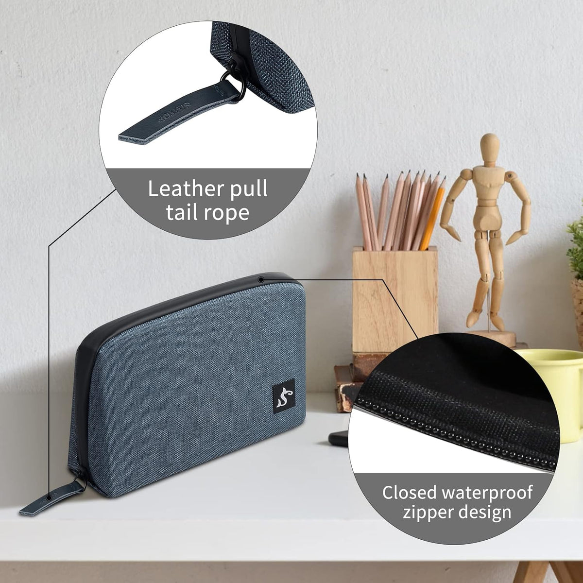 Electronics Organizer Travel Case – Water-resistant Cable Bag for Cord, Charger, Hard Disk, Power Bank – Small Tech Storage for Travel, Backpack, Business Trip, Airplane (Blue)