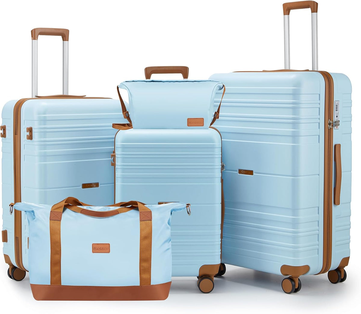 Luggage Sets with spinner wheels, PC+ABS Hard Shell Travel Luggage,Lightweight Carry-on suitcases with TSA Lock,YKK Zippers (Light Blue, 5 piece sets(20/24/28/DB/TB))