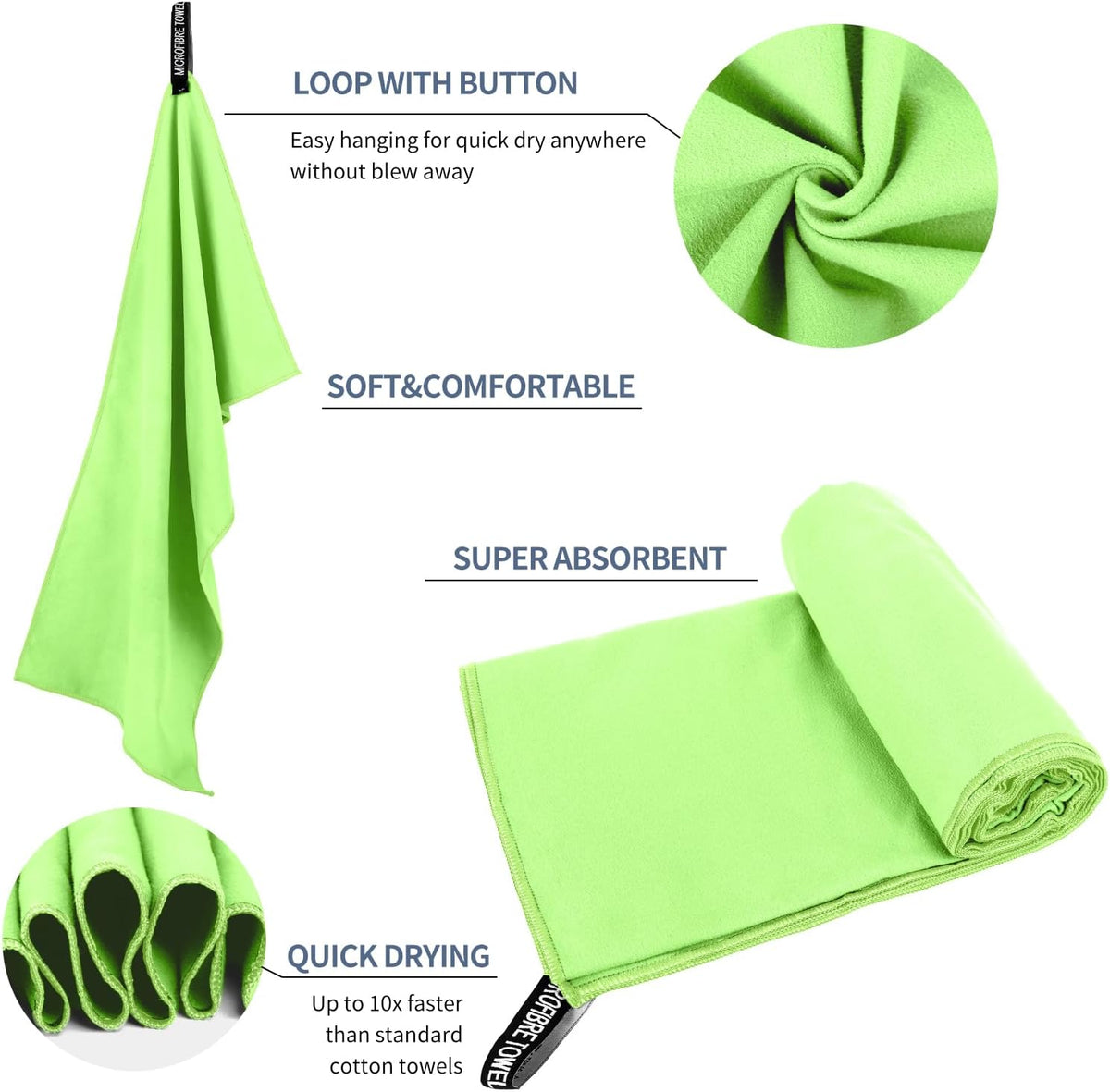 Microfiber Travel Towel, Soft Lightweight Quick Dry Towel, Super Absorbent Compact Travel & Sports & Beach Towels for Camping, Backpack, Gym, Swimming, Yoga, Hiking (L:24"×48" -Fluorescent)