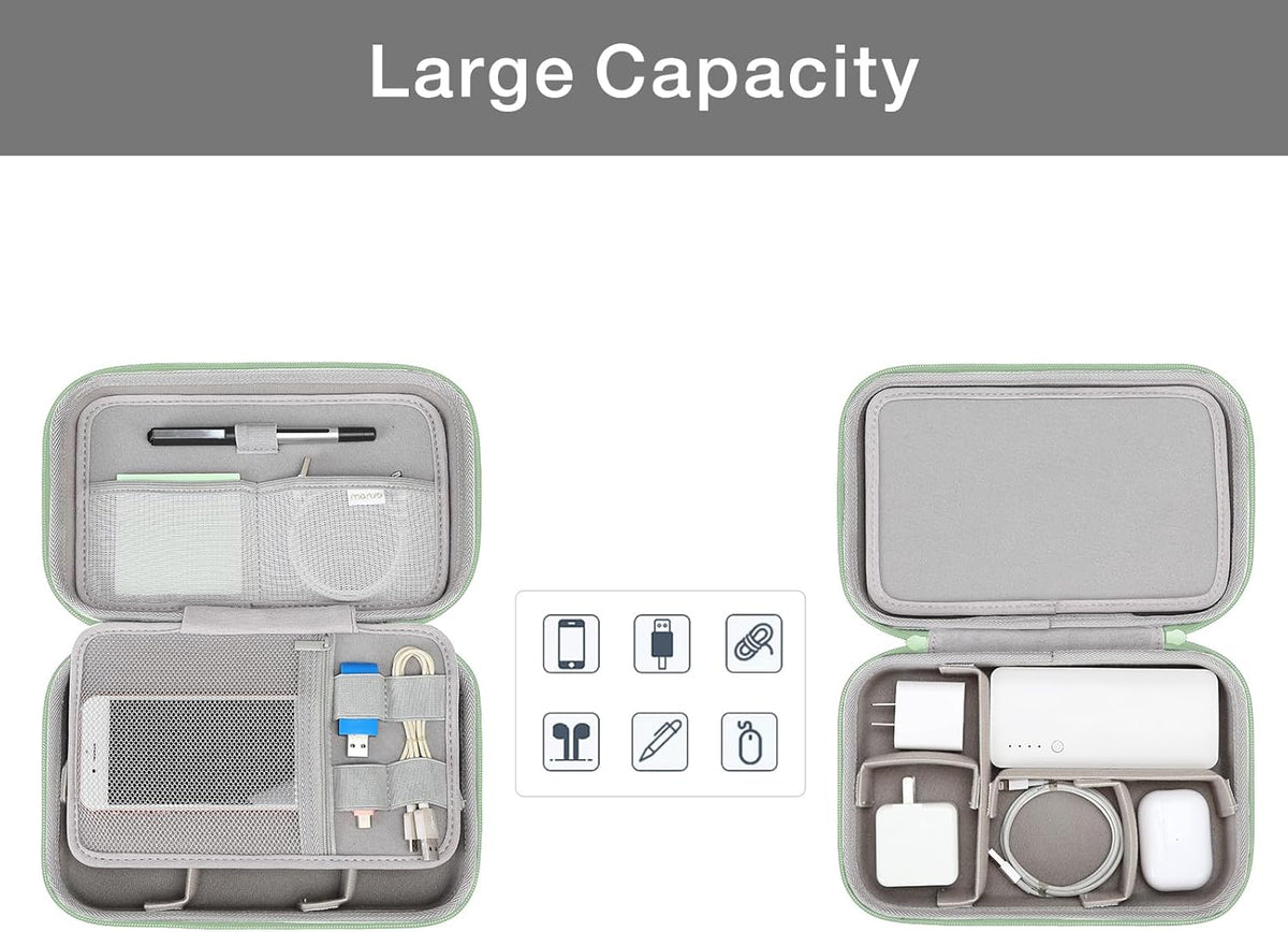 MOSISO Electronic Organizer Travel Case Compatible with MacBook Power Adapter, Compatible with Magic Mouse & Pencil, SD Card, USB Flash Disk with 4 Modular Insert & 2 Cable Tie & Snap Hook, Green
