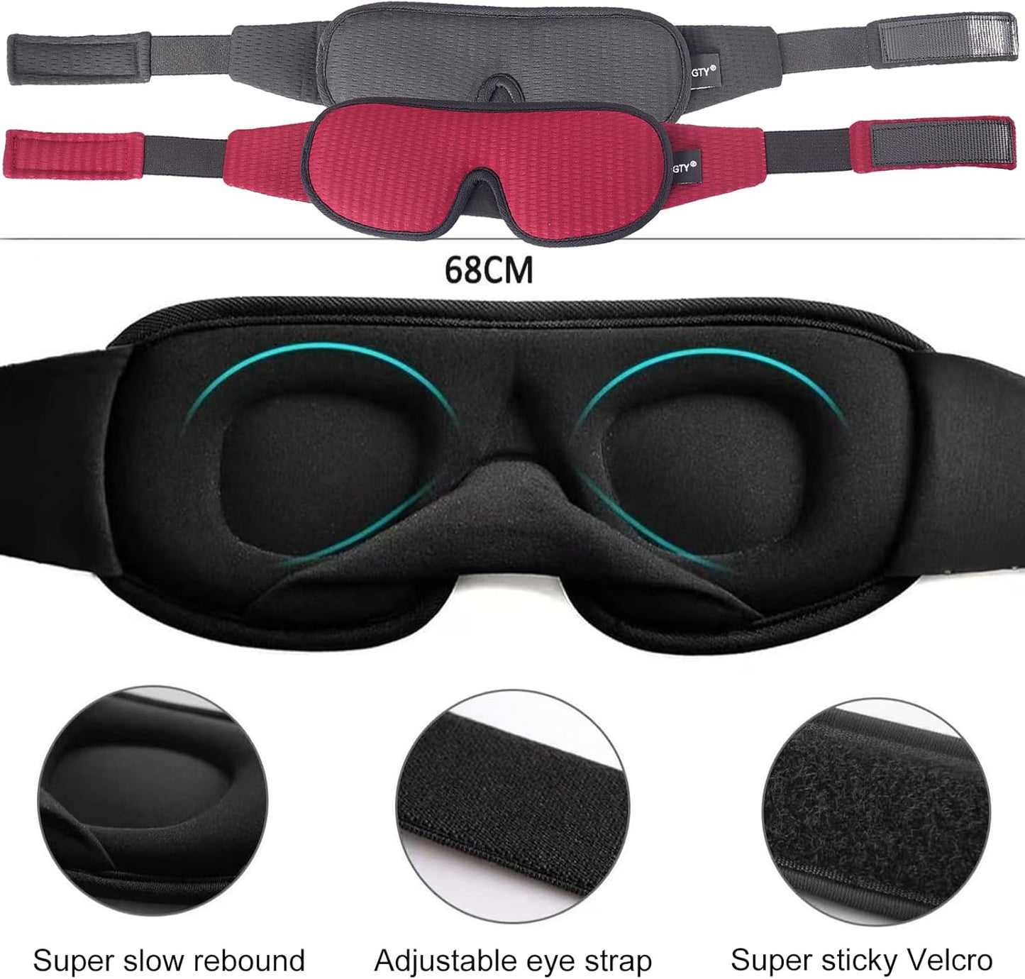 Sleep Mask for Men and Women 3D Contoured Eye Mask Patented Adjustable Light Blocking Night Mask for Sleeping (Red)