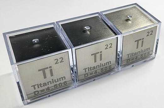 1.5" 38.1mm Titanium Metal Cube Ti up to 99.9% Pure Periodic Table Element Engraved Density Collection Science Education Display Block Cube + Acrylic Case Box - 1PC