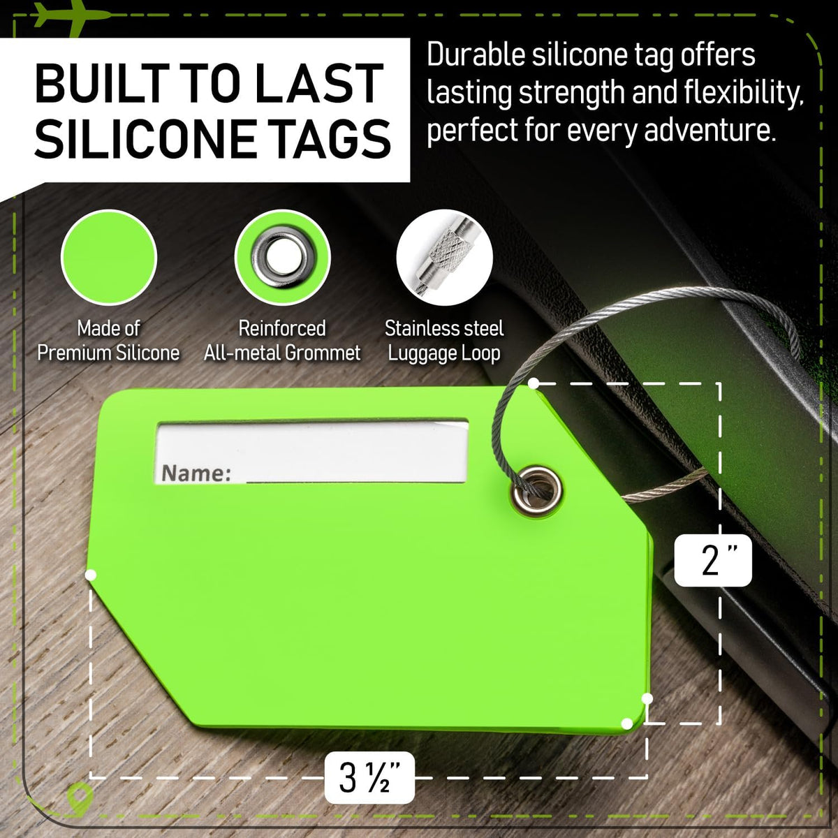 Untethered Ultimate Travel Set: 4 Premium Luggage Straps and 4 Silicone Tags - Secure & Identify Your Bags with Ease (Green + Tags)