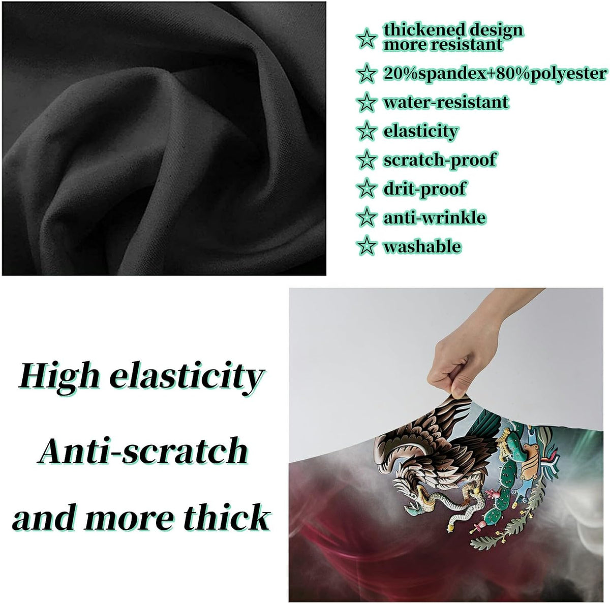 Luggage Cover + Tag, Mexican Flag Eagle Travel Suitcase Protector for 22-24 inch Luggage (M) with Concealed Zipper, Washable Elastic Cloth, Dustproof, Anti-Scratch