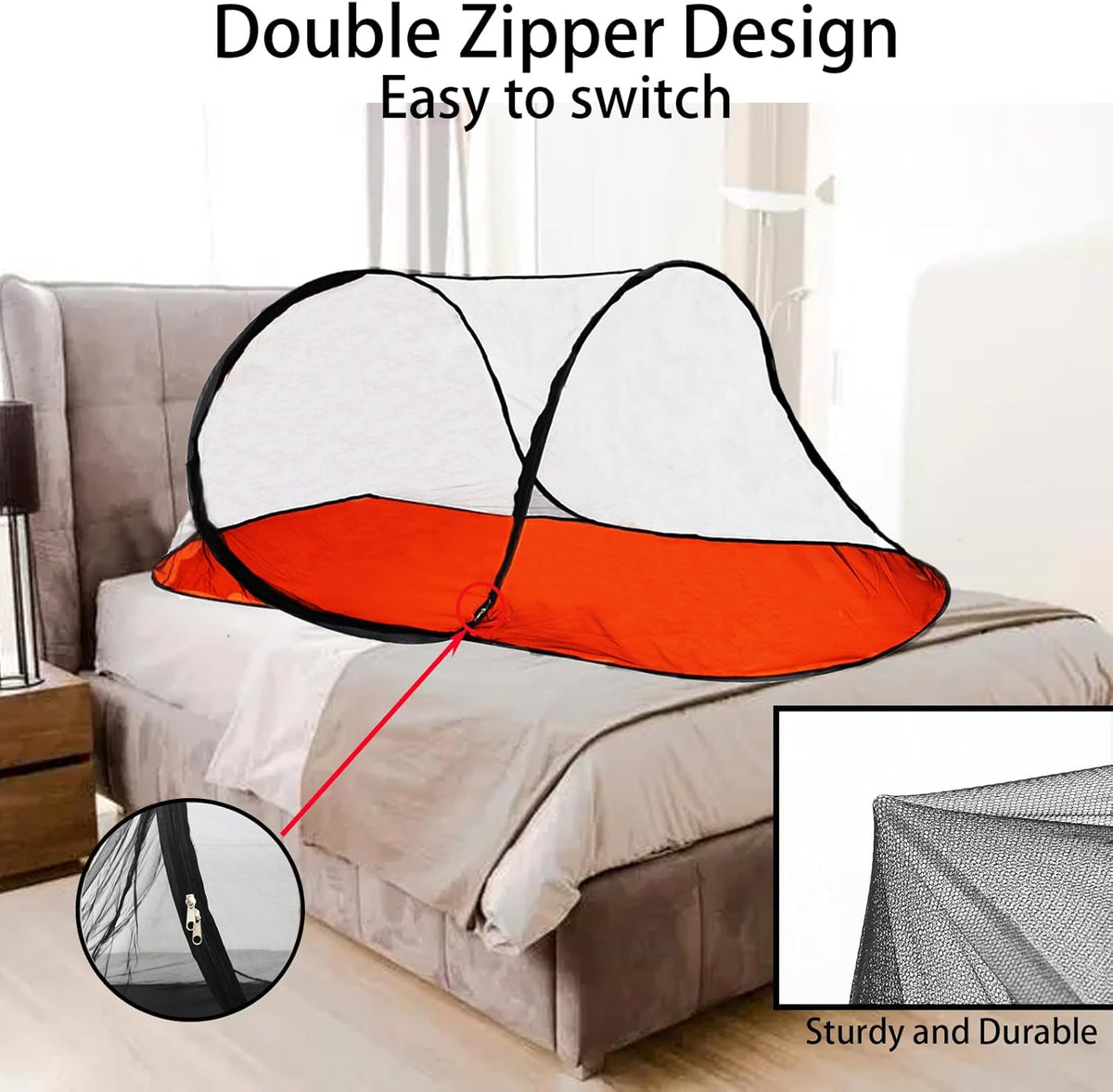 CMINGJ Large Pop Up Mosquito Tent, Portable Foldable Mosquito Net with Bottom for Bed Camping Travel Patio, Suitable for Outdoor Indoor (78 * 28 * 27inch) Orange Bottom