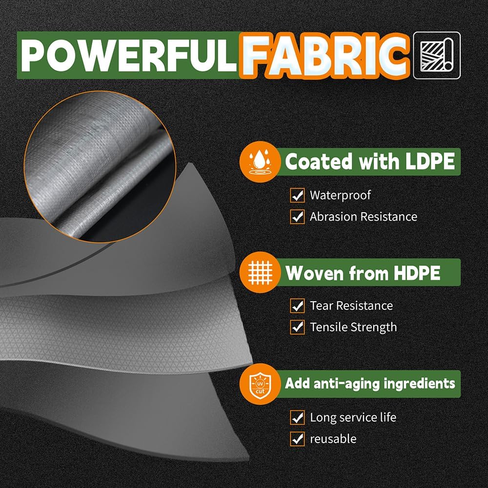 Tarps Heavy Duty Waterproof 24x36 Feet, 10Mil Multipurpose Large Tarp Cover with Metal Grommets and Reinforced Edges, Silver/Brown Tarp by RAINDEWAY