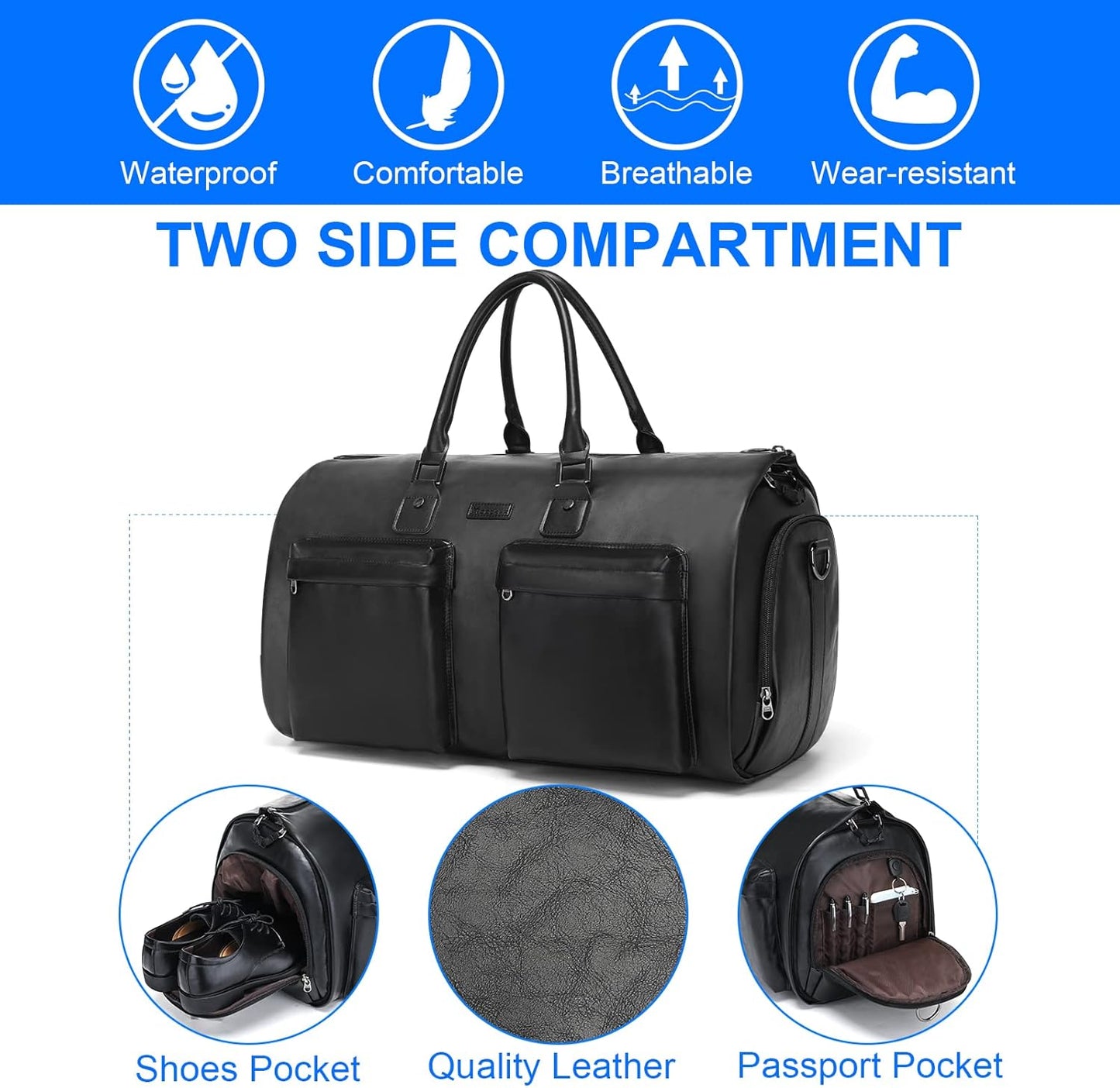 Leather Garment Bag for Travel, Modoker Carry On Suit Carrier Travel Bag with Shoulder Strap/Multiple Pockets - Ideal for Business Trips & Weekend Getaways - The Garment Duffel Bag for Traveling Men