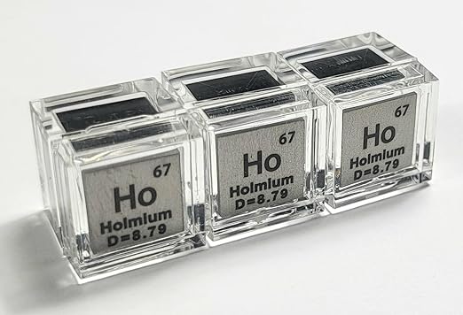 0.39" 10mm Holmium Metal Cube Ho up to 99.9% Pure Periodic Table Element Engraved Density Collection Science Education Display Block Cube + Acrylic Case Box - 1PC