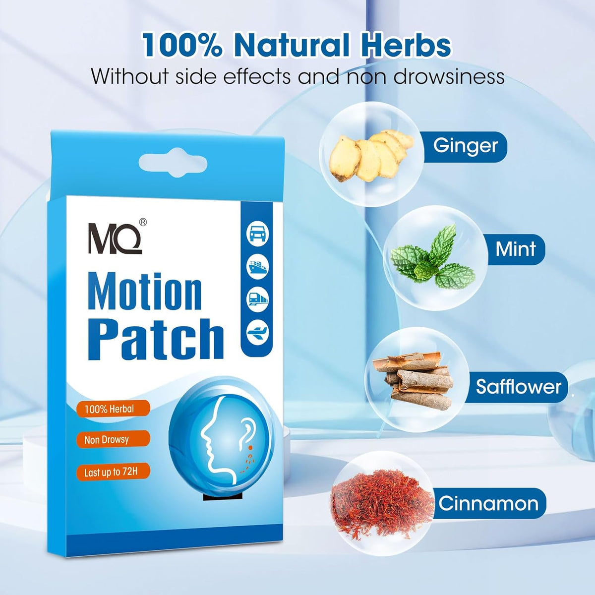 MQ Motion Sickness Patch,40 Count,Non Drowsy Sea Sickness Patches Behind Ear for Cruise Ship Travel, Waterproof Car Sick Patches Fast Acting & Long Last 72H